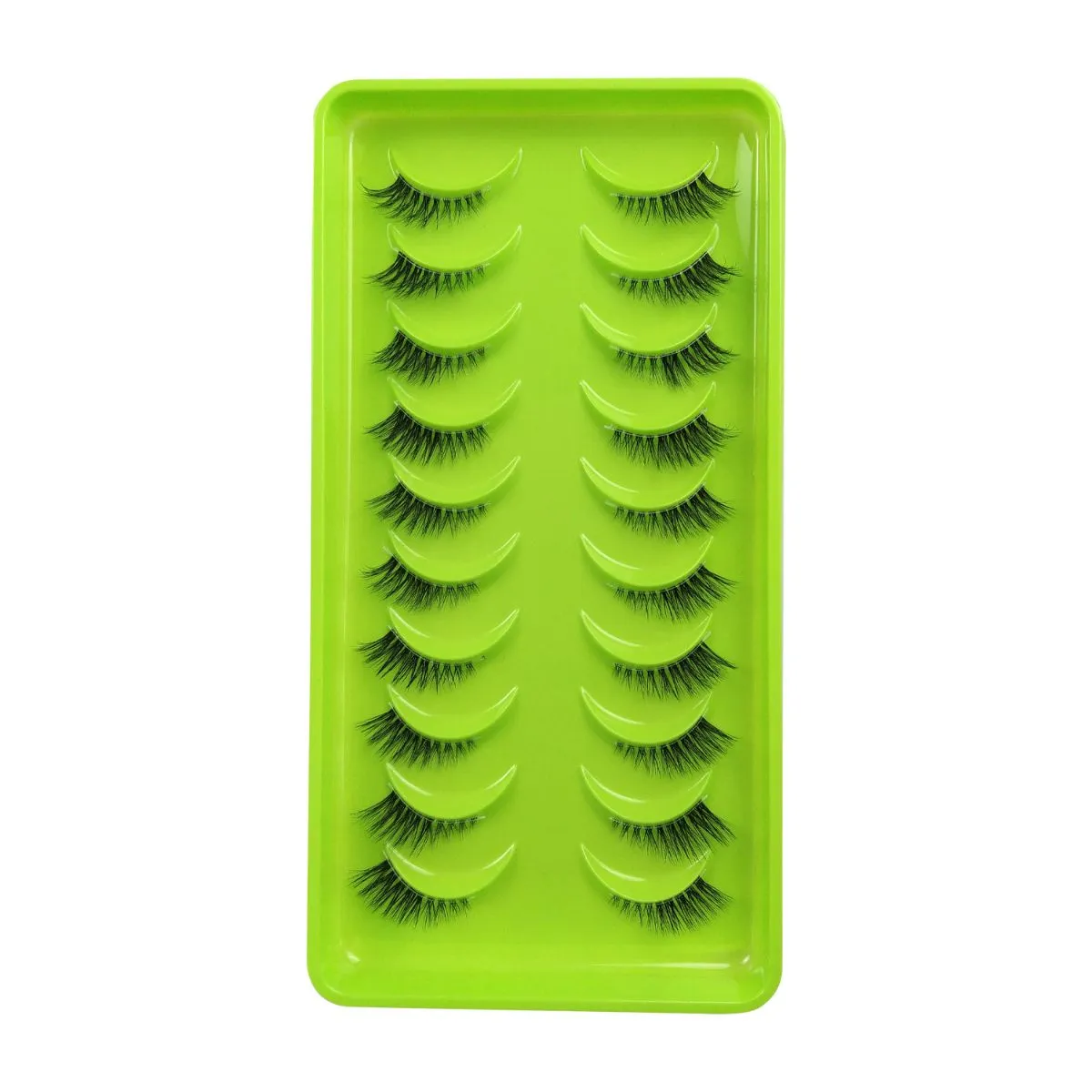 10 Pairs Fox Eye Half Lashes with Clear Band – Natural Curl Slanted False Eyelashes, Synthetic Fluffy Demi Lashes for Foxy Look, Reusable
